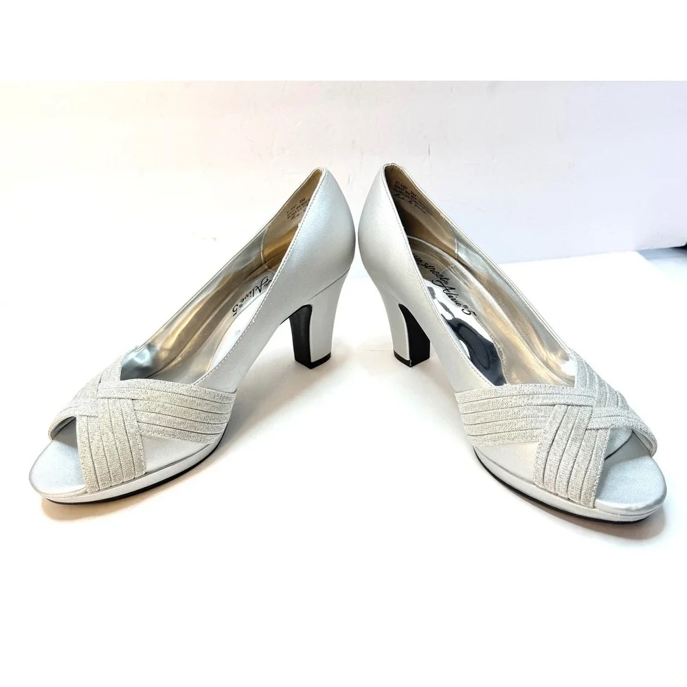 Easy Street Women's Lavish Platform Pumps Silver Satin Glitter Size 9M NWT/BOX - Picture 4 of 11
